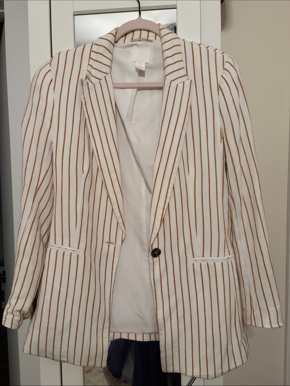 H&M White Blazer with Tan Vertical Stripes